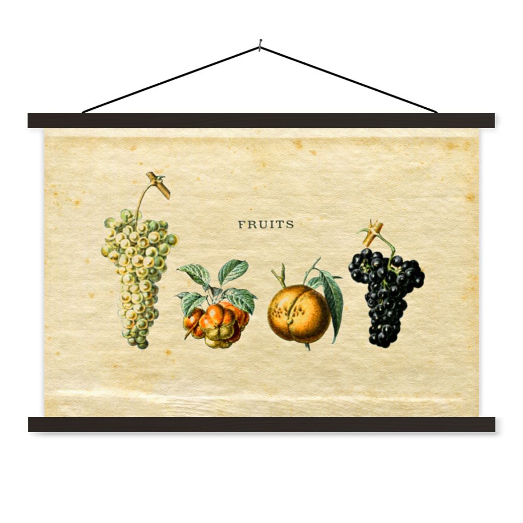 MuchoWow Textilposter Obst - Weintraube - Weinlese 150x100 cm mit schwarzem Rahmen - Schlafzimmer