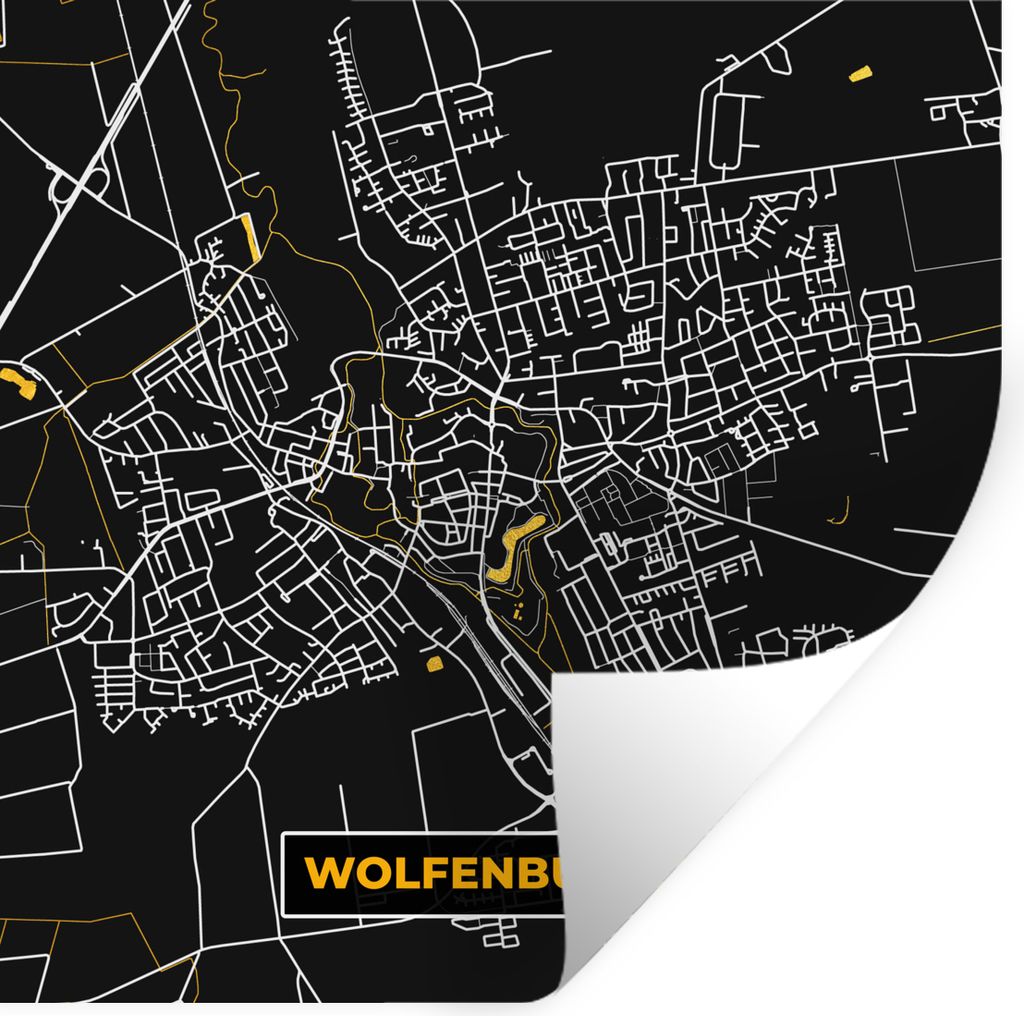 MuchoWow Wandtattoo Wandsticker Wandaufkleber Gold - Deutschland - Karte - Stadtplan - Wolfenbüttel 50x50 cm Selbstklebend und Repositionierbar ...