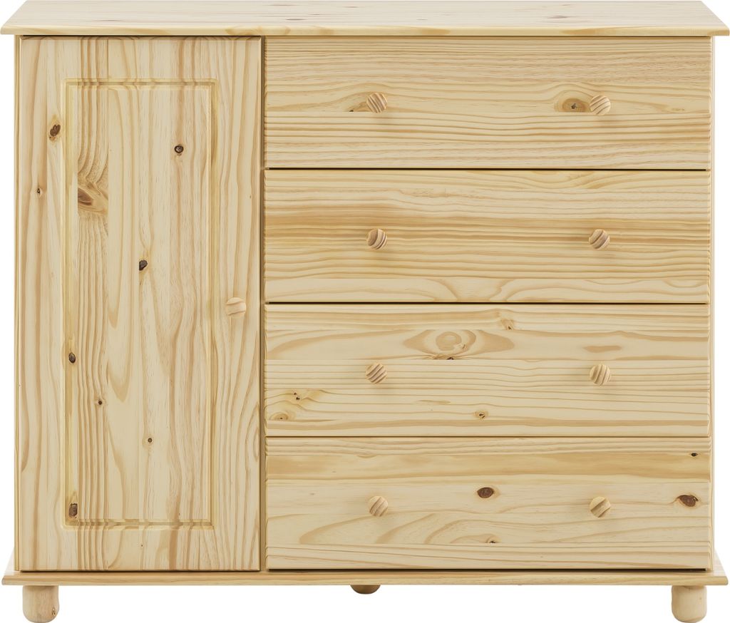 Möbilia Kommode | 4 Schubladen, 1 Tür | Kiefer-Holz massiv Produktbild 