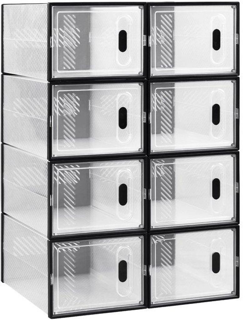 8er Set Transparente Schuhboxen aus PP-Kunststoff, stapelbar, 35x25x19 cm
