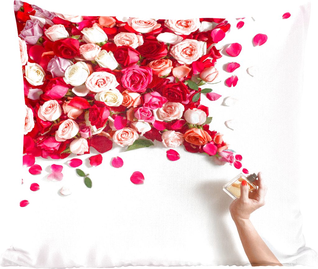 MuchoWow Zierkissen Sofakissen Wohnzimmer Dekokissen 45x45 cm Rosen - Parfüm - Blumen - Schlafpolster - Polster für das Sofa