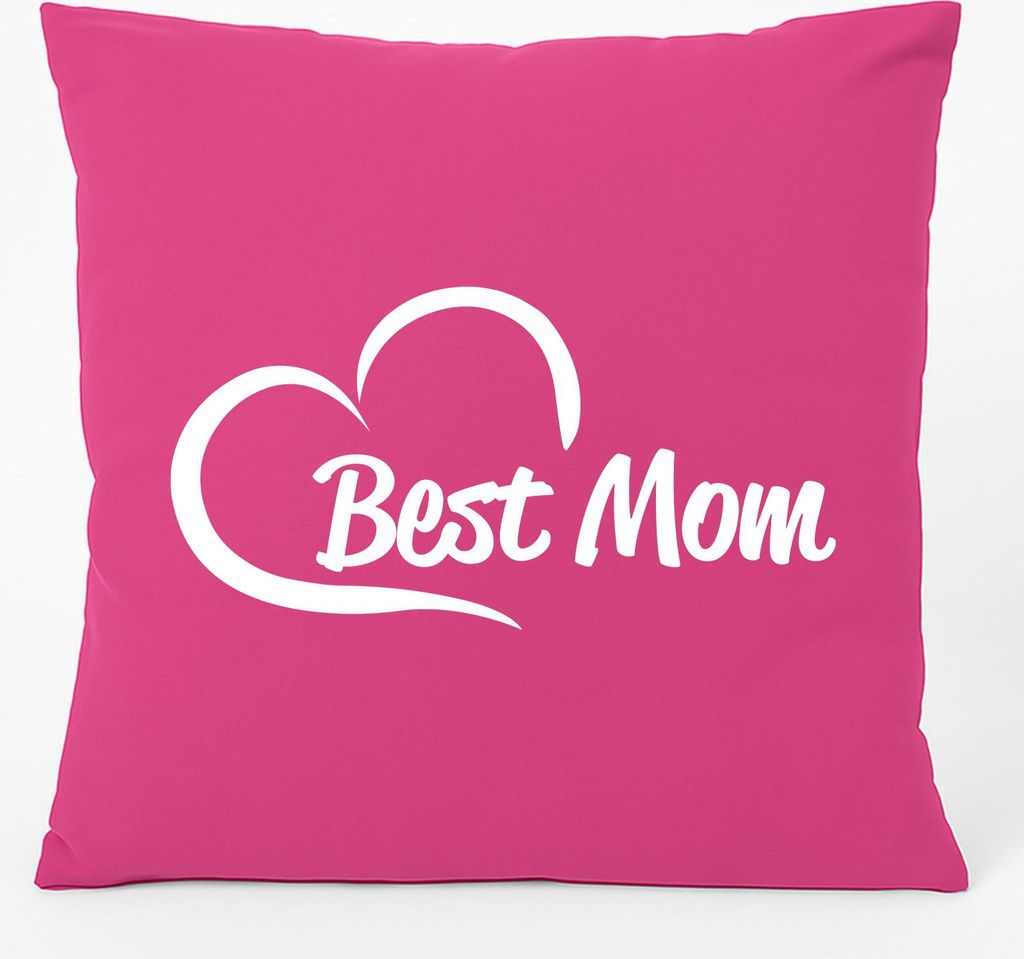 Huuraa Kissen Best Mom Heart 40x40cm mit Füllung Fuchsia Baumwolle Dekokissen Geschenkidee