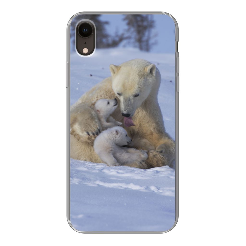 MuchoWow Handyhülle Schutzhülle Hülle für iPhone XR Eisbären - Schnee - Weiß Silikon Softcase Handy Hülle - Schutzdeckel