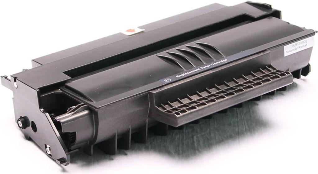 A black toner cartridge is shown against a white background.