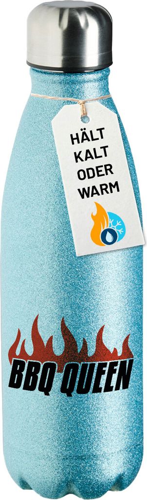 Huuraa Trinkflasche BBQ Queen Flammen 500ml Blue Edelstahl Wasserflasche Trinkflasche Geschenkidee