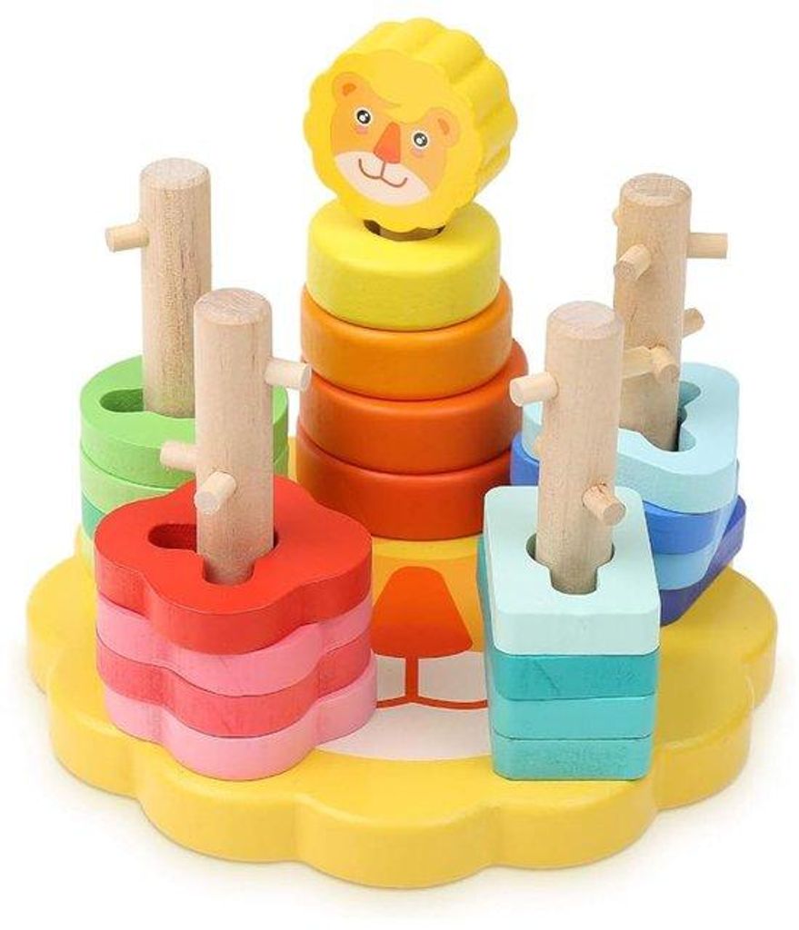 Holzstapel- und Sortierspiel - Unterstützt Form- und Farberkennung - Ideal für Kleinkinder