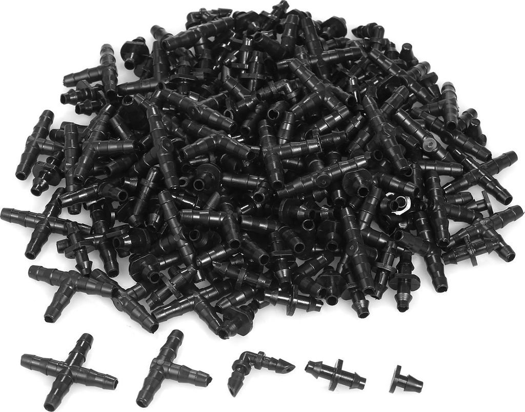 200-teiliges Bewässerungs-Anschlussset, Tropf-Widerhaken-Anschlüsse, kompatibel mit 1/4-Zoll-Wasserschläuchen für Garten-Rasensysteme (20 4-Weg...