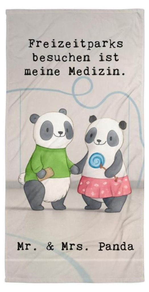 Mr. & Mrs. Panda Badehandtuch Pandas Freizeitpark besuchen Design - Weiß - Geschenk, Handtuch, Strandlaken, Strandtuch, Saugstarkes, Duschhandtuch...