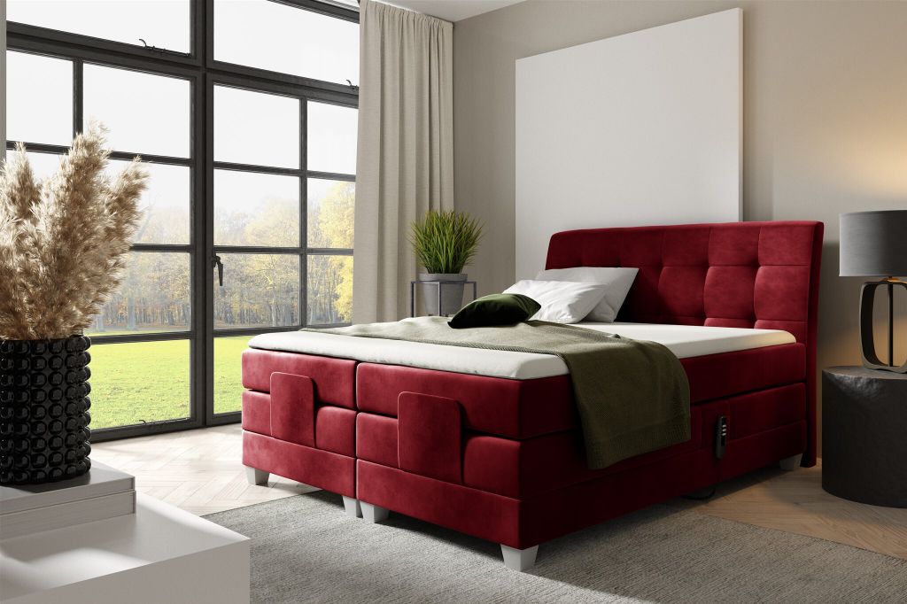 Boxspringbett Elektrisch Bett FRANCO 160x200cm in Stoff Fresh Rot
