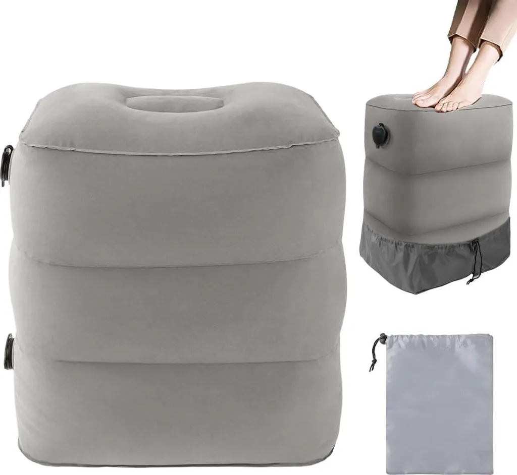 Repose-pieds gonflable 3 couches réglable pour avion et train, gris