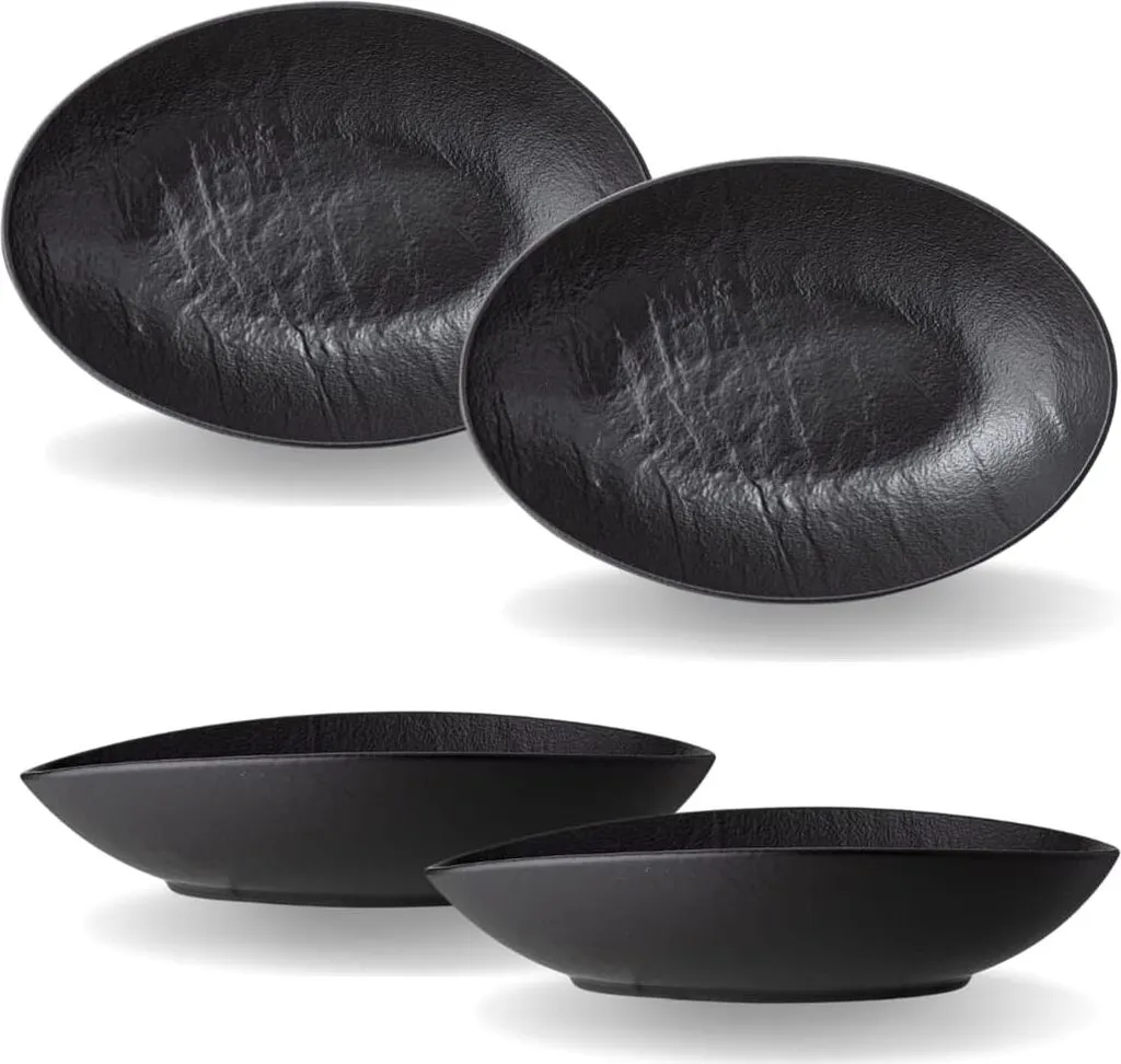 Coupelles Ovales en Porcelaine Noire Wilmax 25cm - Lot de 2 Design Pierre