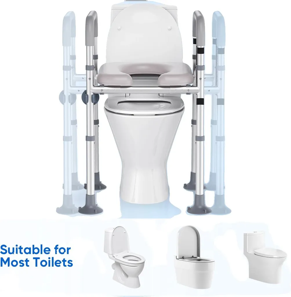 Réhausseur de WC ergonomique réglable avec surface antidérapante grise