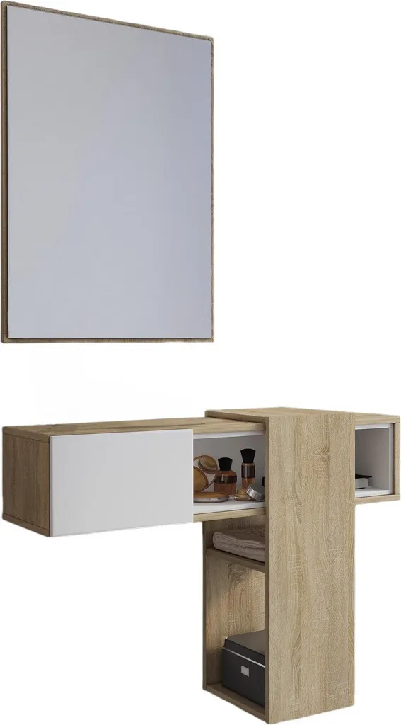 Meuble d'entrée Daba Chêne Marron 100x31x75h cm avec Miroir Intégré