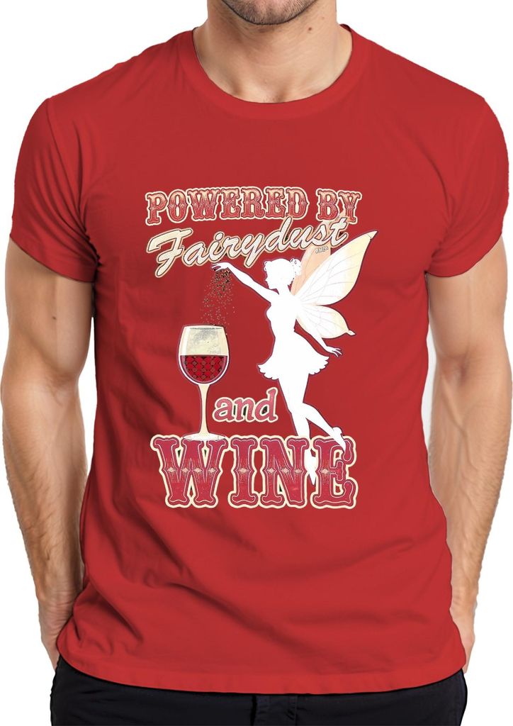 Powered by Fairydust and Wine Wein Glas Fee Karneval Fasching Herren T-Shirt, Rot, XL