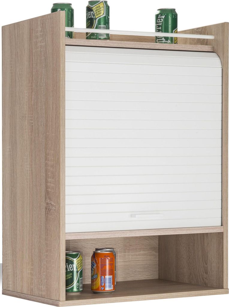 SIMMOB Küchenschrank Oberschrank Schrank Hängeschrank Rollladentür H. 76,6 cm, Farbe:Eiche-Weiß