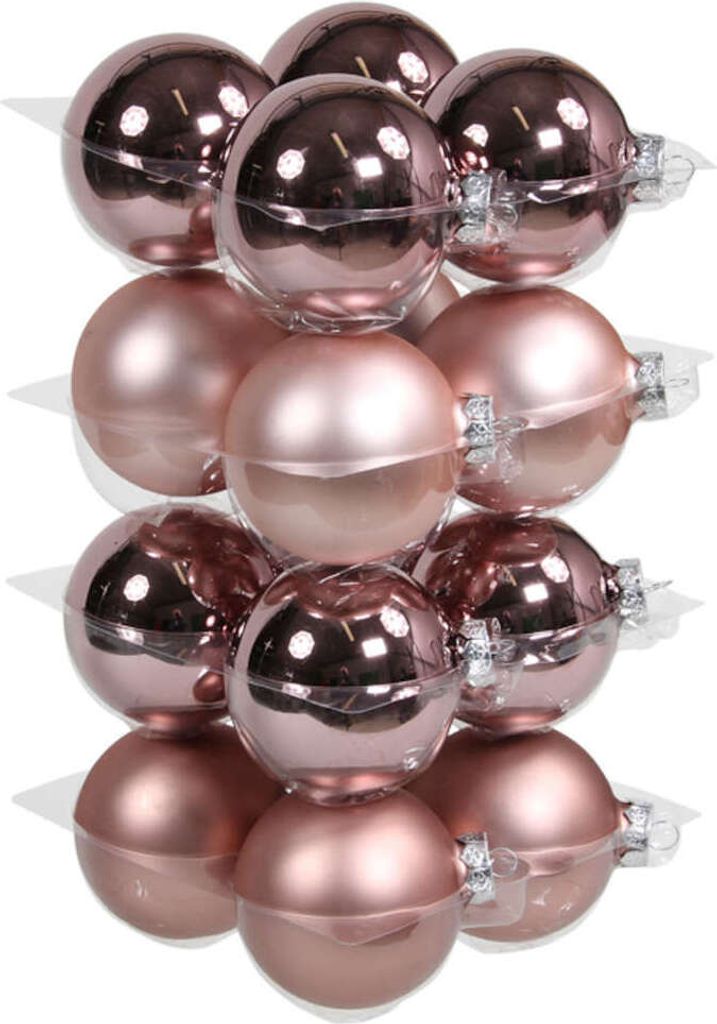 16 Christbaumkugeln Glas Weihnachtskugeln Kugel 80mm 8cm Baumschmuck Weihnachten, Farbe:Smokey Rose