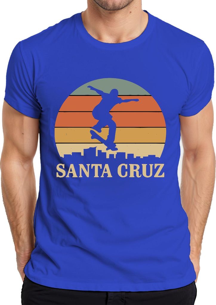 Santa Cruz Skateboard Skater Retro Sonnenuntergang Vintage Strand Herren T-Shirt, Blau, S