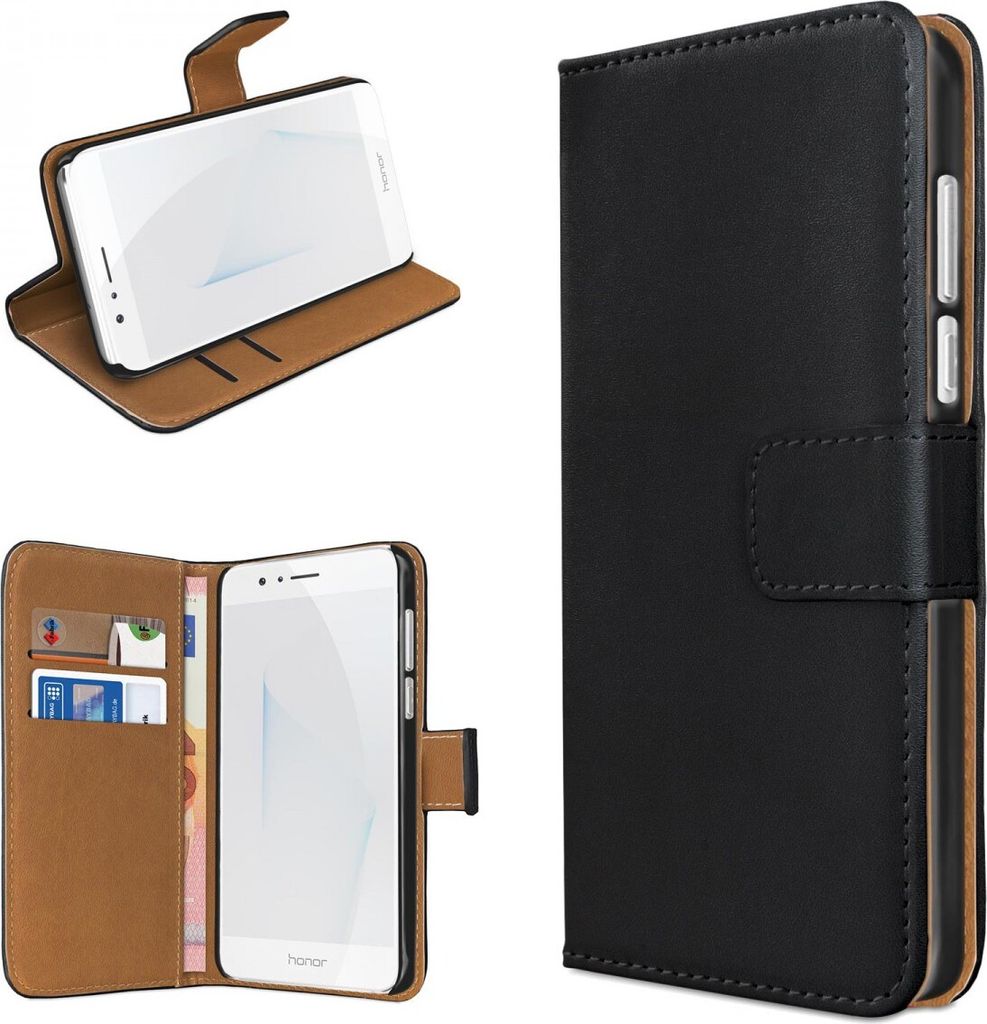 eFabrik Schutztasche für Huawei Honor 8 Tasche | Honor 8 Premium Book Case Schutzhülle Cover Etui Hülle Wallet Leder-Optik schwarz