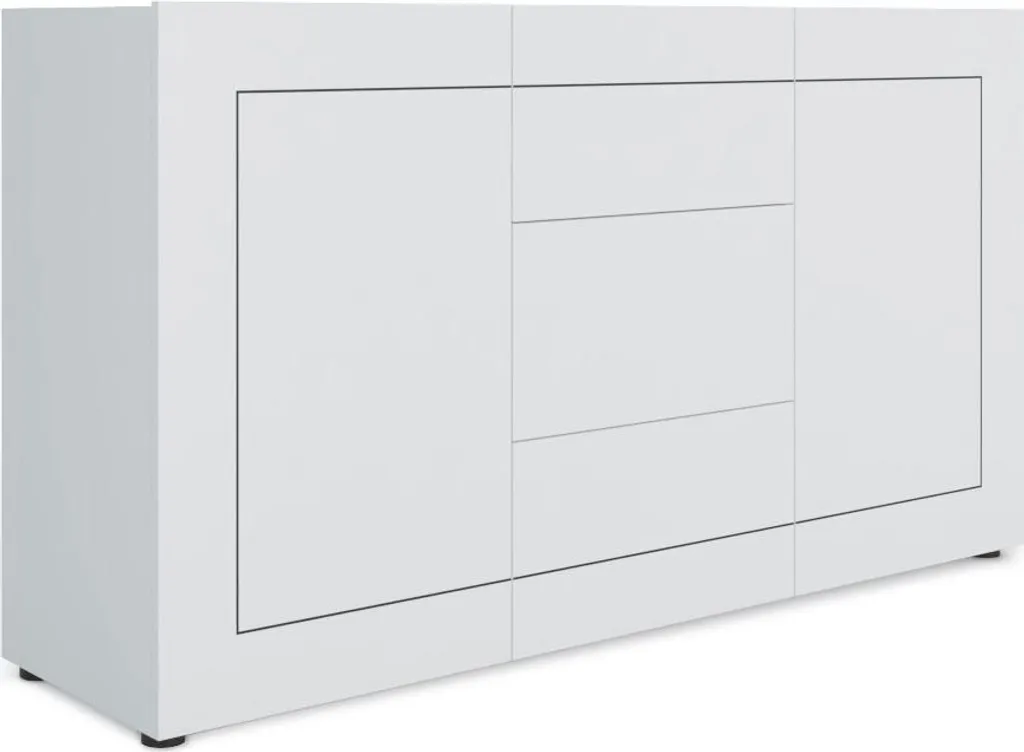 Buffet blanc brillant Elios 150 cm : la solution gain de place pour séjour