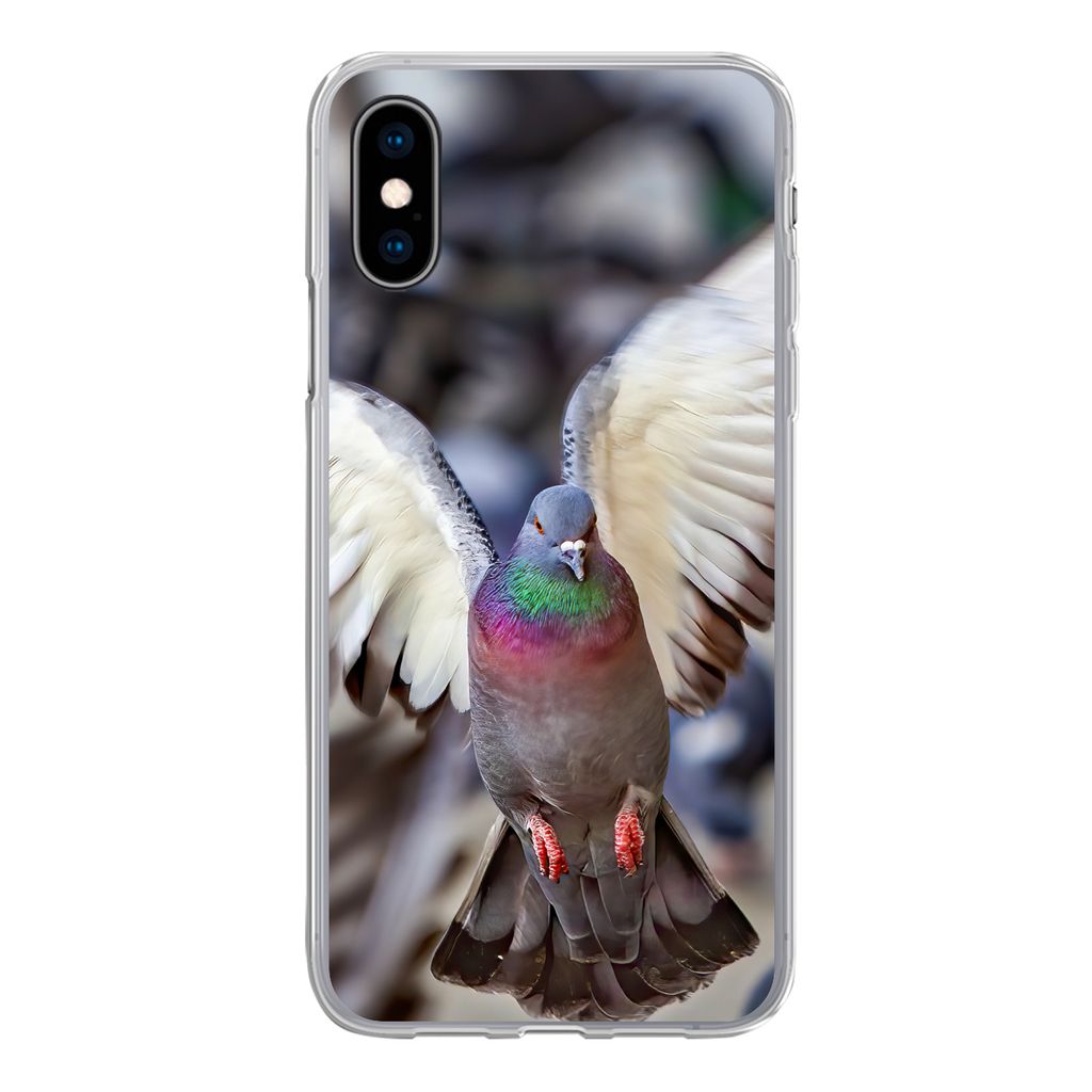 MuchoWow Handyhülle Schutzhülle Hülle für iPhone X Nahaufnahme einer fliegenden Taube Silikon Softcase Handy Hülle - Handyhülle