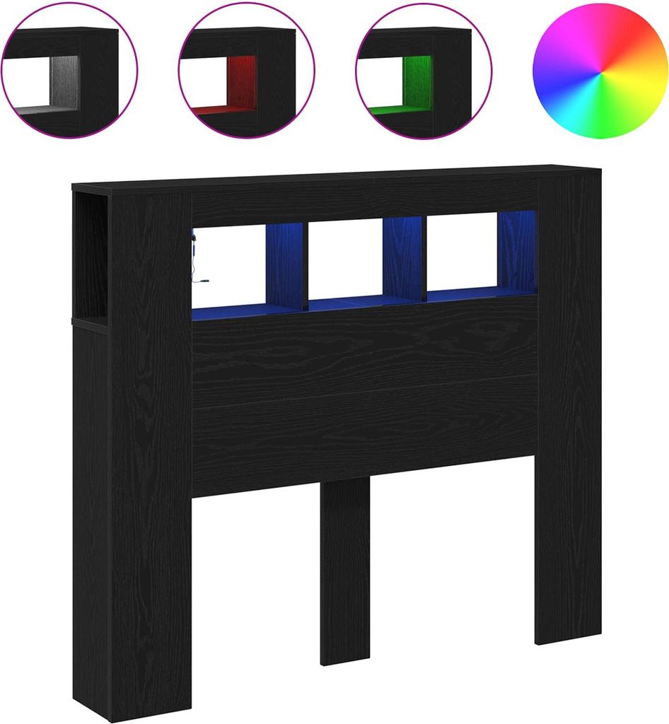 LED Kopfteil Schwarz Eichen-Optik 120 x 18,5 x 103,5 cm