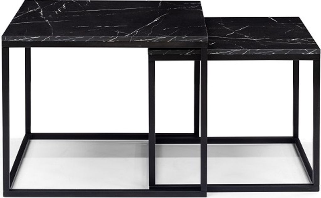 Furmeb24 - VEROLI - E2er-Set Couchtische mit geraden Metallbeinen , Marmor-Effeckt .