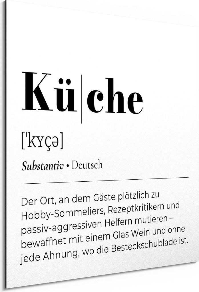 DEQORI Alu-Dibond Bild Weiß 30x30 cm 'Küche - Definition' Wandbild Metall dünn Design