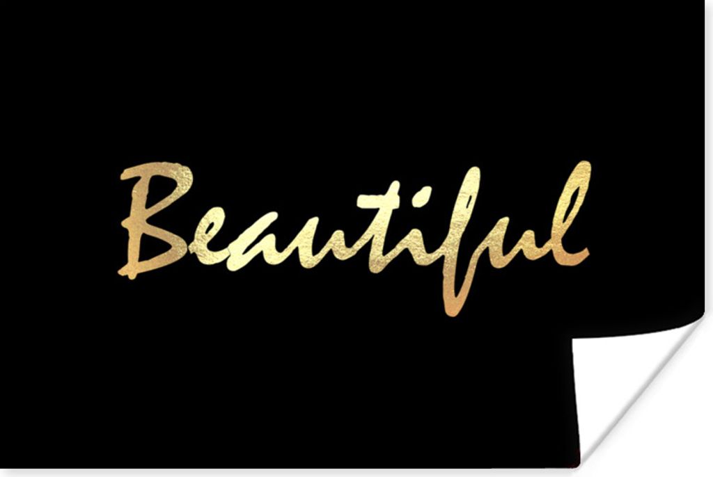 MuchoWow Poster Zitat - Schönheit - Schwarz - Gold 30x20 cm - Plakate - Print