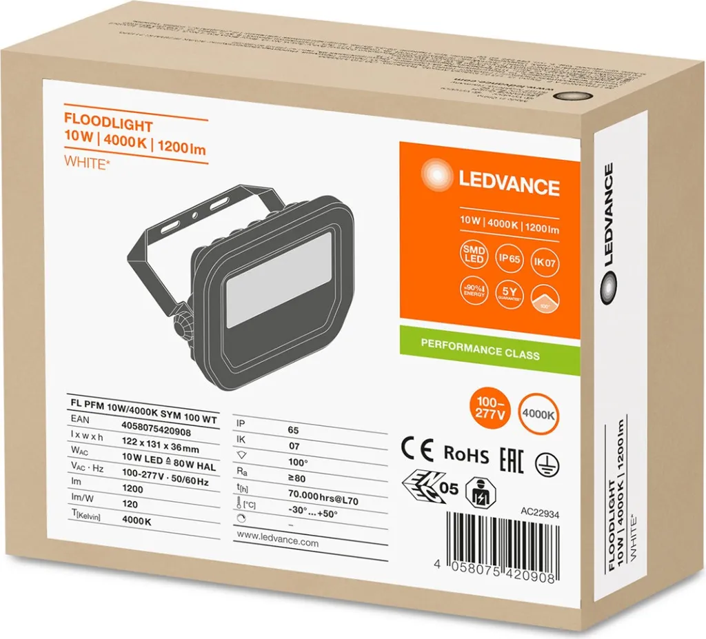Projecteur LED Extérieur 10W IP65 Blanc Neutre 4000K Floodlight Noir - 5