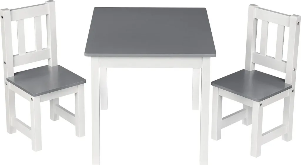 Table enfant robuste et facile à nettoyer : ensemble gris avec chaises