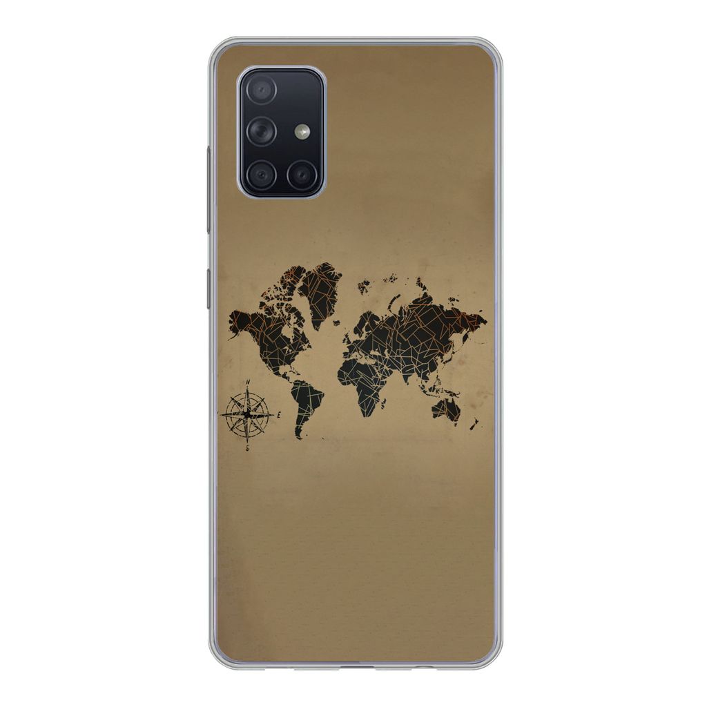 MuchoWow Handyhülle Schutzhülle Hülle für Samsung Galaxy A51 5G Weltkarte - Design - Vintage Silikon Softcase Handy Hülle - Abbildung