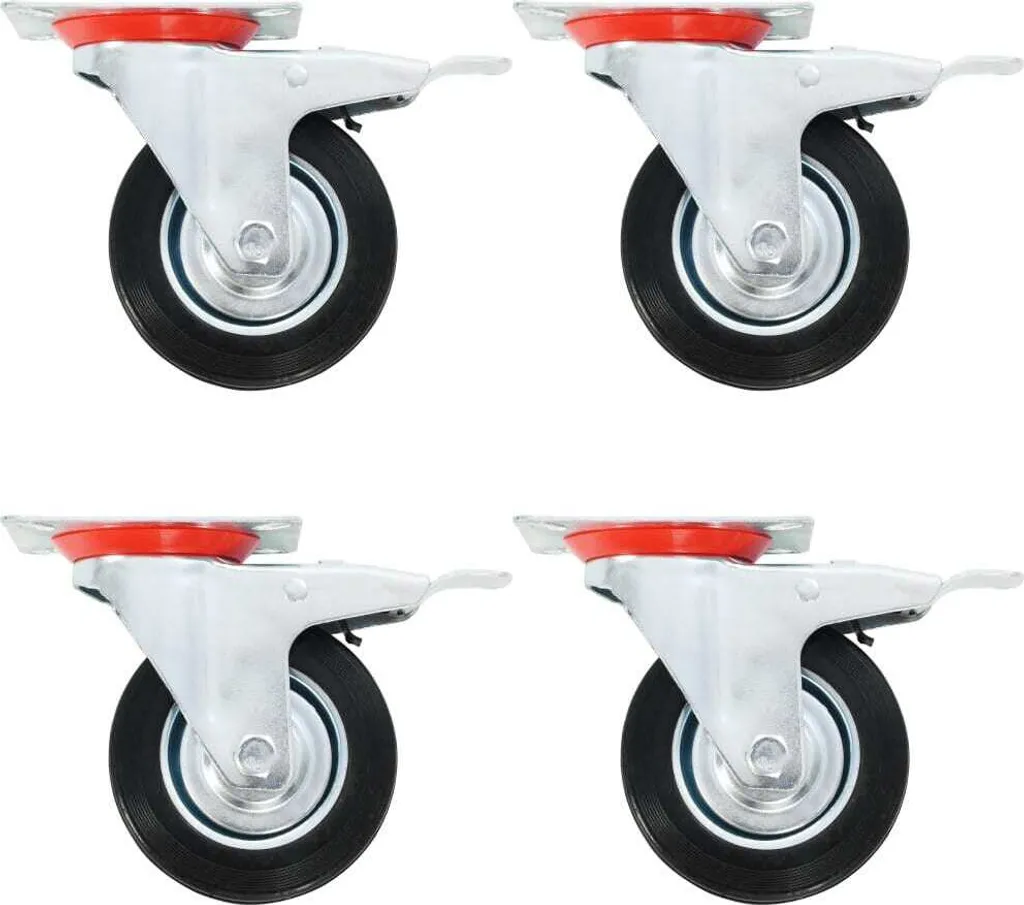 Roues pivotantes 100 mm bandage caoutchouc et double frein haute densité