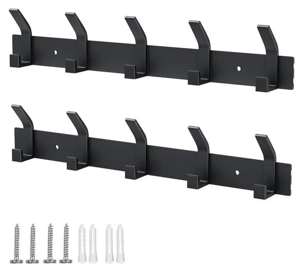 Porte-manteau Mural Noir pour Gagner de la Place - Lot de 2 Supports Métal