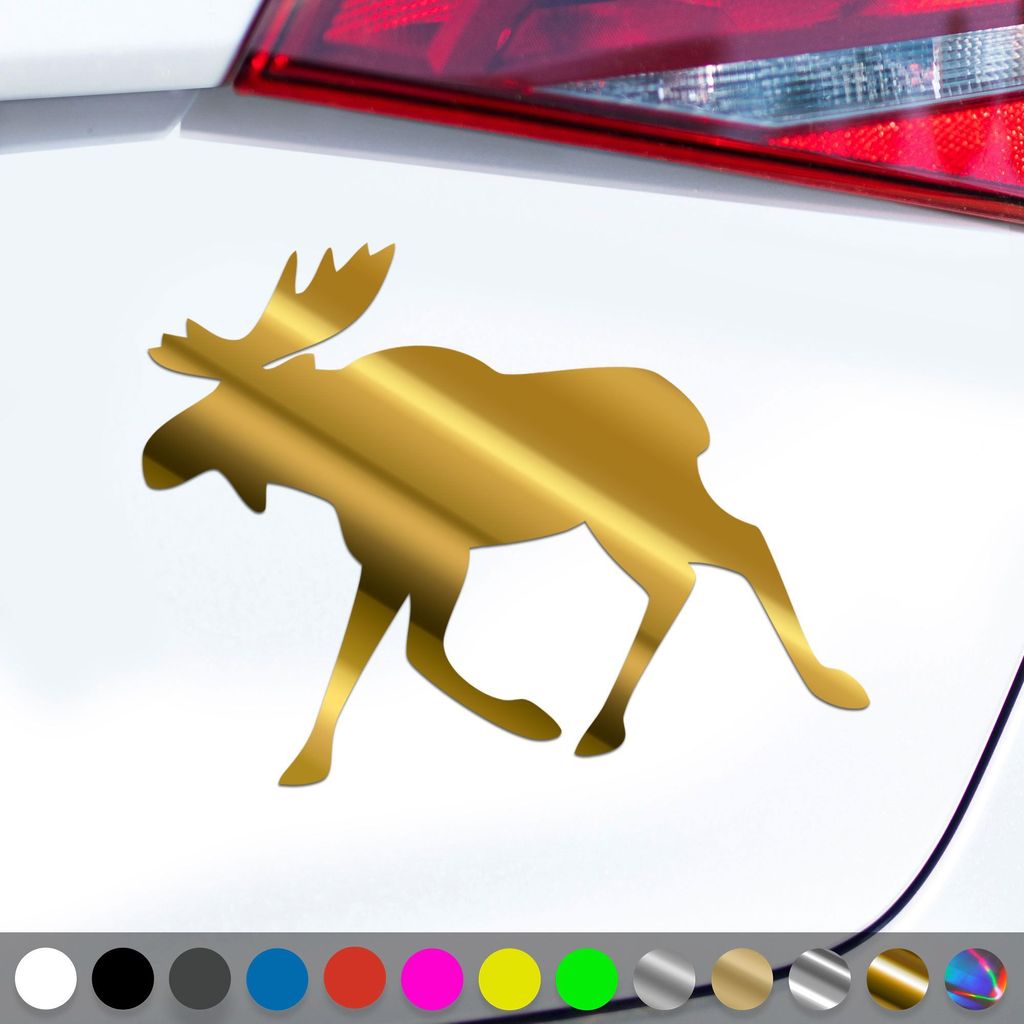 PantherPixel Elch Aufkleber Rentier Schweden Wohnmobil Camping Sticker Auto Geschenkidee Farbe Chrom-Gold