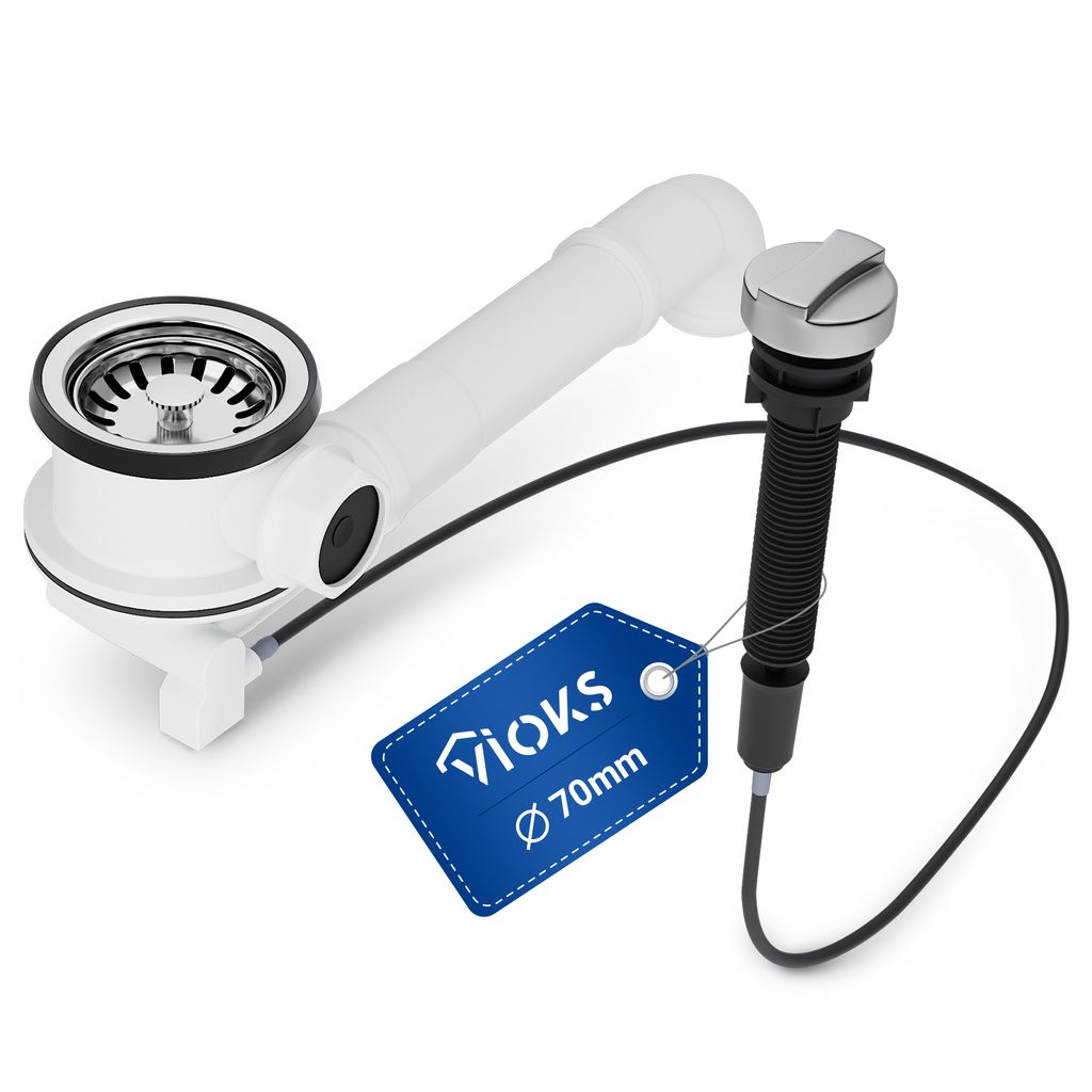 Siebventil 70 mmØ mit Drehexcenter Raumschaffer Bowdenzug für Spüle