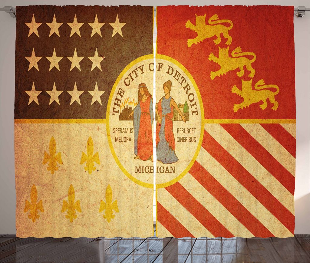 ABAKUHAUS Detroit Rustikaler Vorhang, Alter Symbol Rusty Look, Wohnzimmer Universalband Gardinen mit Schlaufen und Haken, 280 x 225 cm, Mehrfarbig