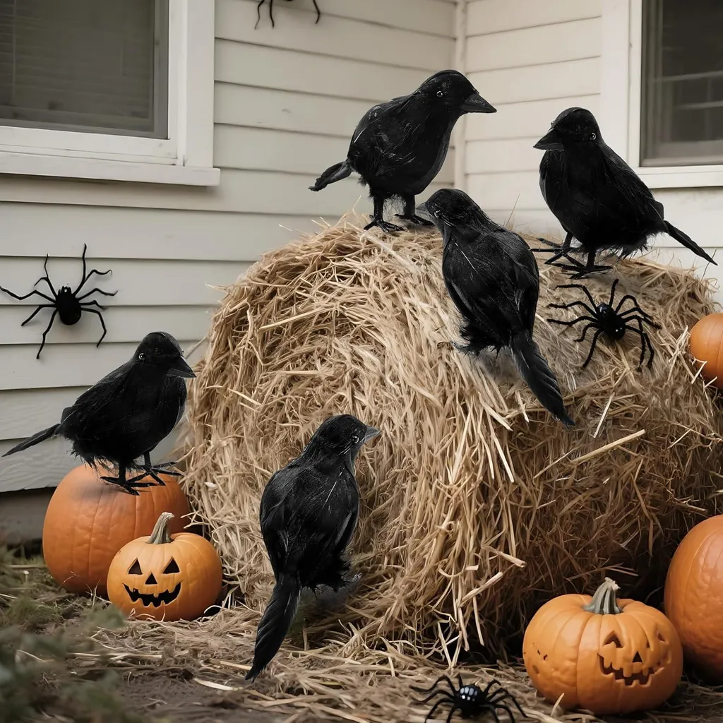 Déco Halloween 6 Faux Corbeaux - Réalistes pour Murs Arbres Fenêtres Noir