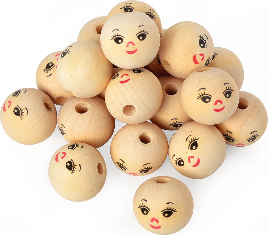 VBS XXL Holzköpfe Natur 3 cm 25 Stück Bastelbedarf Holzkugeln Puppenköpfe