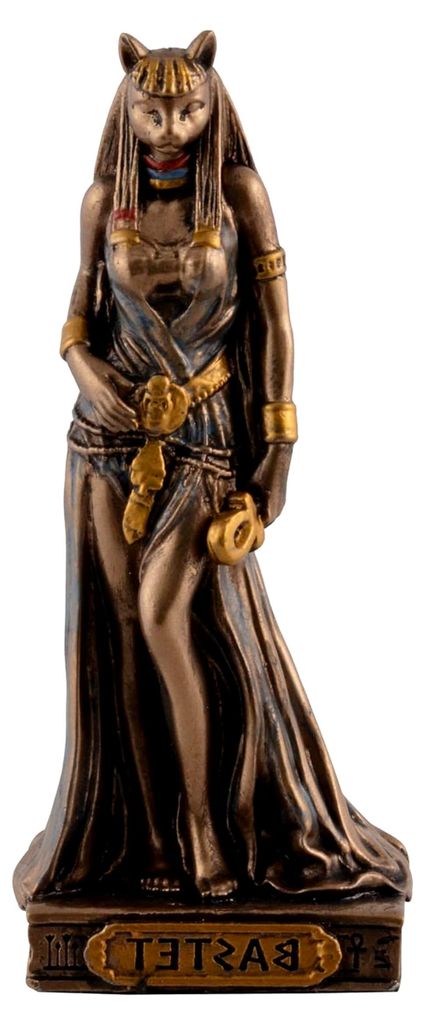 Miniatur der ägyptischen Göttin Bastet, bronzefarben/coloriert von Veronese
