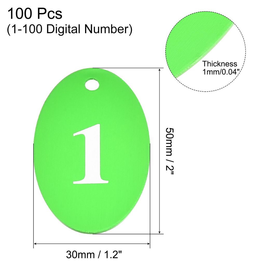 100 Stš¹ck Ovale Nummernschilder Schlš¹sselanh?nger mit Ring, 1-100 nummeriert Grš¹n Aluminium ID Tag zum Codieren Dekorieren
