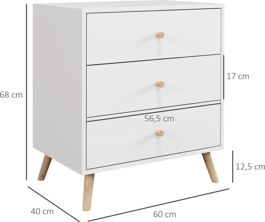 Petite commode 3 tiroirs gain de place blanche et bois - Solution rangement - 5