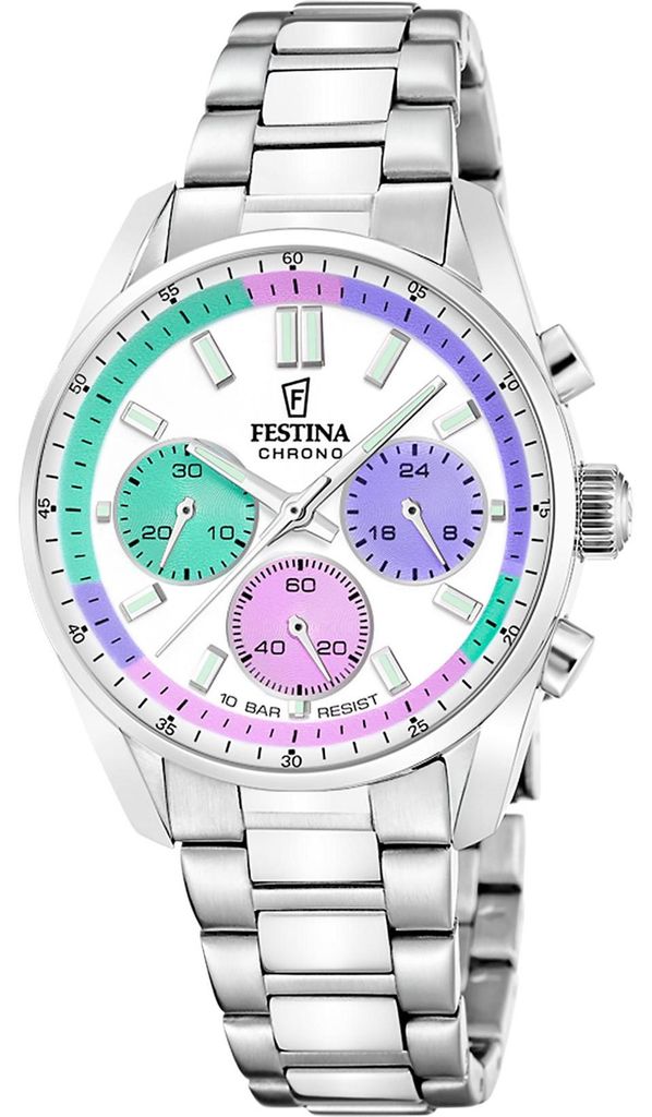 Festina Damen Uhr Chronograph F20753/5 Uni Boyfriend Silber, Pink, Türkis