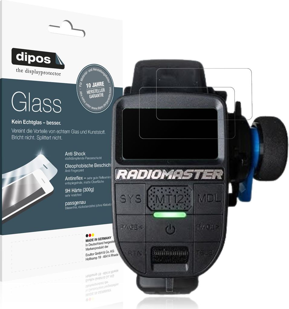 2x Schutzfolie für Radiomaster MT12 matt - Anti-Shock 9H Folie dipos Glass Kunststoffglas