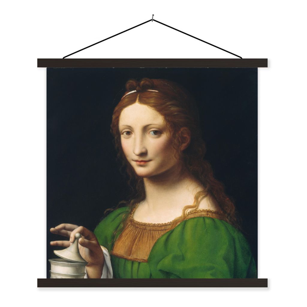 MuchoWow Textilposter Maria Magdalena - Leonardo da Vinci 120x120 cm mit schwarzem Rahmen - Aufhängungsset