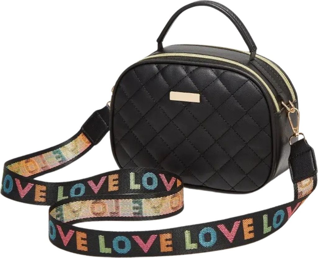 Schwarze Lederhandtasche, gesteppte Umhängetasche mit Griff Produktbild 