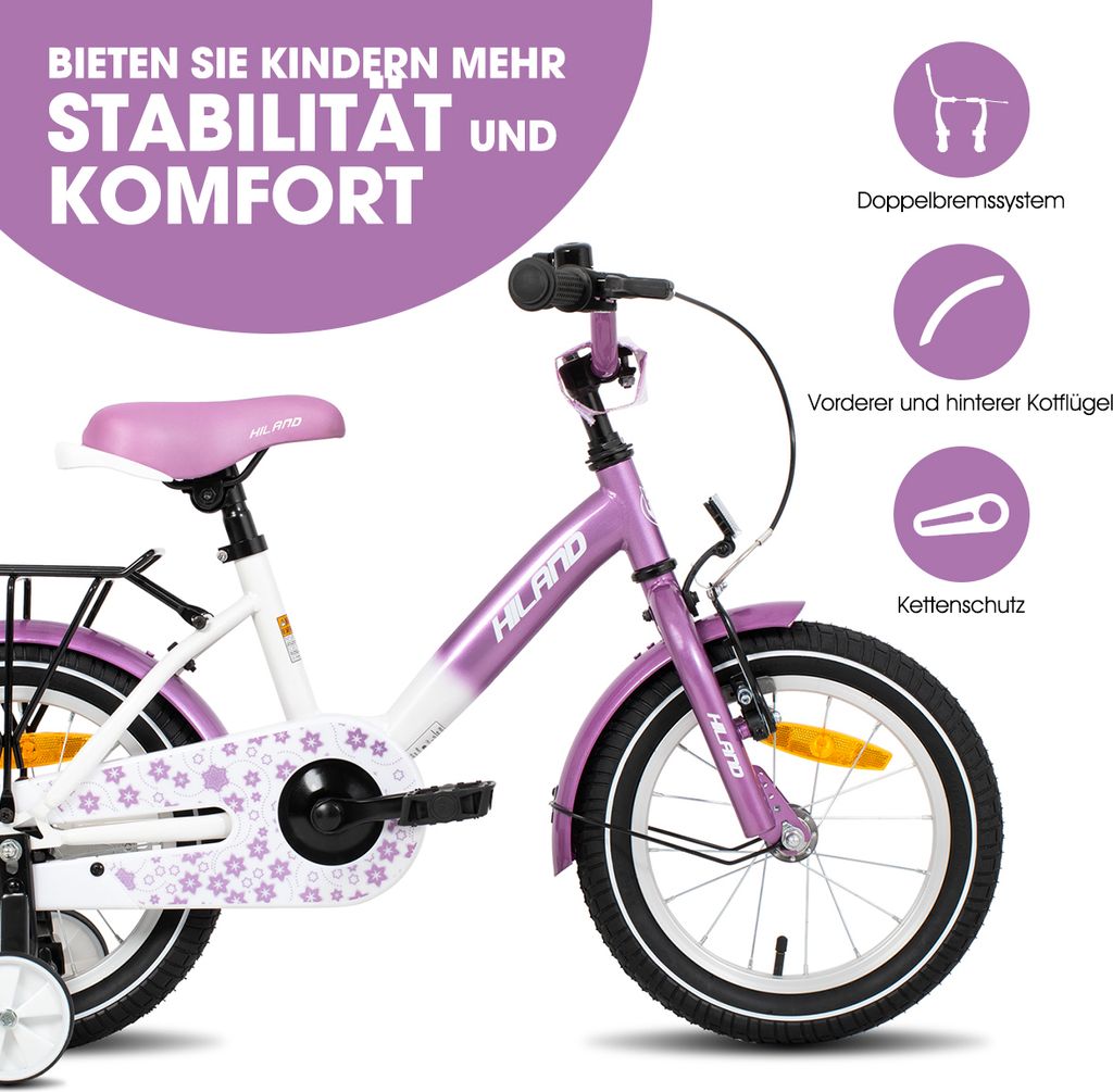 Costway Vélo pour Enfants de 14 Pouces Bicyclette pour Tout-Petits avec Roues Stabilisatrices, Freins Doubles, Siège Ajustable Rose