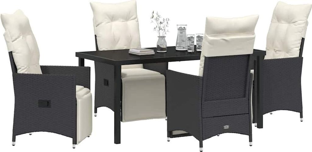 SYFAX Garten Essgruppe mit Kissen 5 pcs Schwarz Poly Rattan