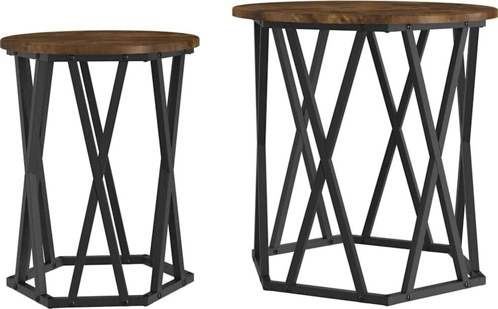 Couchtisch 2 pcs Geräucherte Eiche Ingenieure Holz und Stahl