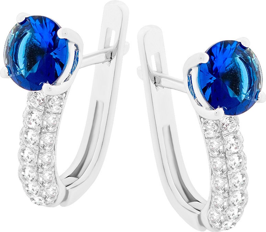 Ohrringe aus 925 Silber mit blauen Glaskristallen und Zirkonia, Silberschmuck