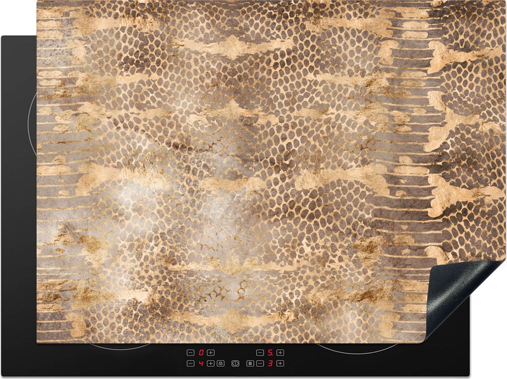 KitchenYeah Herdabdeckplatte Tiermuster - Schlange - Gold - Luxus , 71x52cm, Küche Deko, Glaskeramikfeld Herdabdeckung, Abdeckplatte fùr Kochfeld